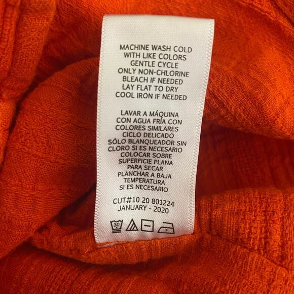 Orange Gauze Smocked Crop Top Womens Size XL 100% Cotton Puff Sleeve Milkmaid - Picture 5 of 8